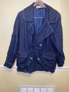 Free People Indigo Denim Jacket with Stripe Trim
